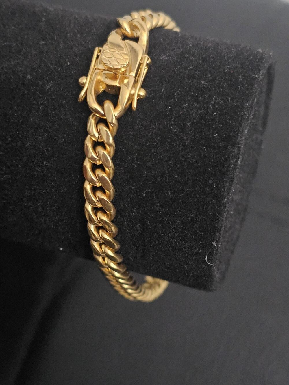 8in Gold-Plated Stainless steel-6mm Cuban Bracelet w/ triple Box lock